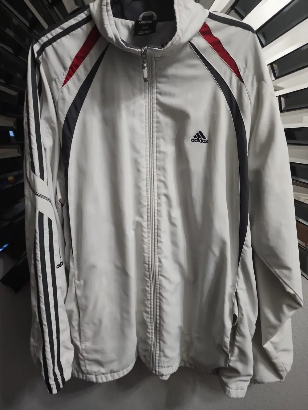 Vintage Adidas, white windbreaker, 3 stripes, jacket 1990